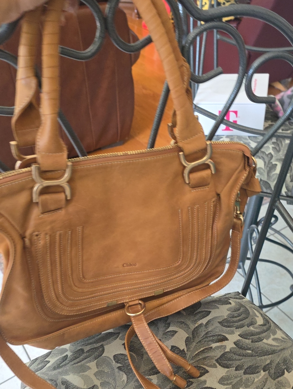 Chloé Marcie Brown Leather Shoulder Bag with Stitched Front Detail